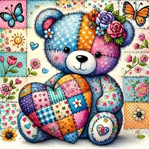 New Arrival DIY 5D Diamond Painting Kit, Teddy Bear Theme Full Drill Mosaic Art, Home Wall Decor Gift, Fabric Sewing Craft, Diamond Art Tools