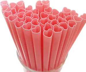 100pcs Individually Wrapped Heart-Shaped Pink Disposable Plastic Drinking Straws - Cute Bar Utensils for Galentine's Day, Bridal Shower, Wedding Decorations