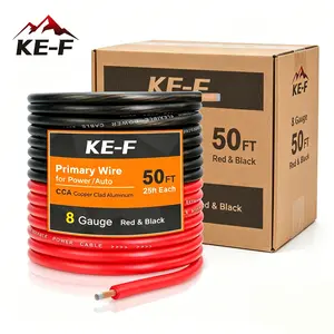 KE-F 50FT 8 Gauge Copper Clad Aluminum Wire Automotive Wire Car Audio Battery Cable Power/Ground Wire for Marine Welding Cable Electrical Wire Audio Wiring Speaker Amp