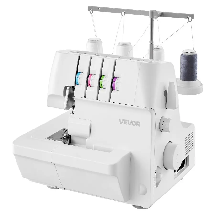 fathersdaygift VEVOR Serger Overlock Sewing Machine, 1250 Stitches Per Minute, 2-3-4 Thread Capability, 0.7-2 Adjustable Differential Feed, with Free Arm and LED Light, Sewing Machine for Various Fabrics, White