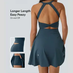 Halara Backless Twisted Flare Dance Active Dress-Longer Length-Easy Peezy Edition