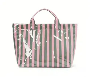 Striped Tote Bag High Value Lightweight Handbag Commuter Large Capacity Portable Travel Shoulder Bag Casual Style All Seasons Beach Tote Fashion Trendy Daily Use Durable Soft Fabric Multi-Pocket Simple Classic Versatile Women's Bag