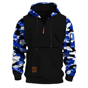 Men’s regular-fit camouflage print zip-up hoodie, autumn/winter casual long-sleeve hoodie for everyday wear, men’s casual streetwear hoodie, top