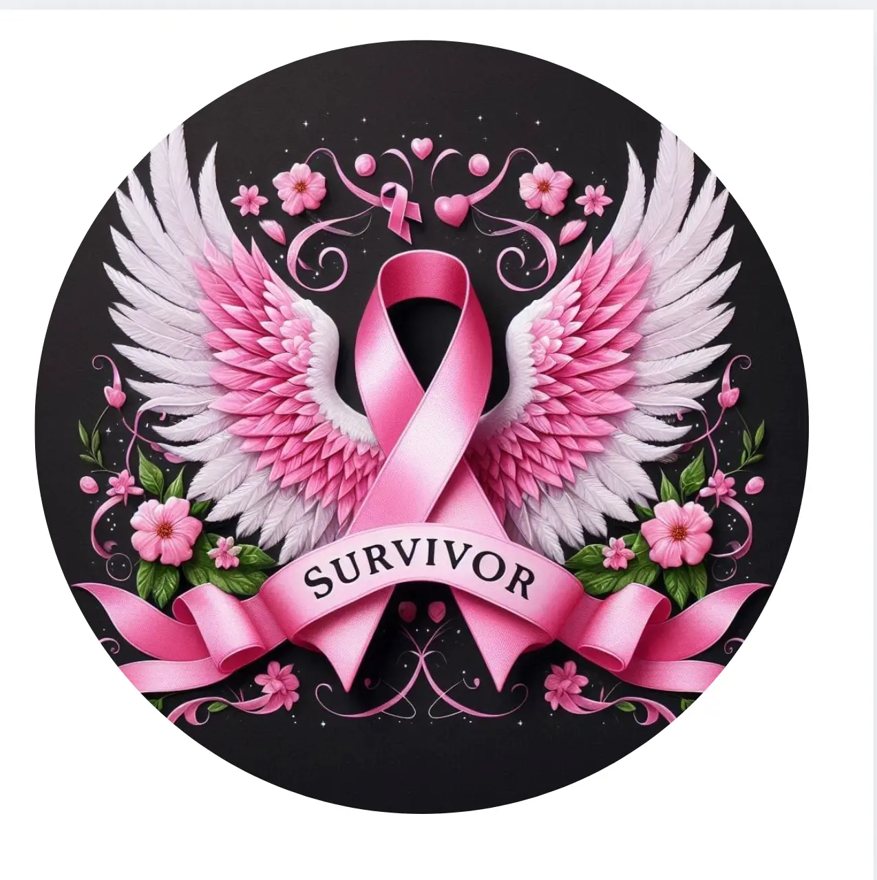 Survivor Breast Cancer Awareness Round Wreath Sign - Handmade 0.25 Gauge Aluminium Hanging Decor, Decorative Stand Included, Assorted Sizes, Home Wall Festive Decoration