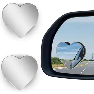2Pcs Heart-Shaped Car Blind Spot Mirrors - Tool-Free Adjustable, Removable Wide-Angle Convex Glass Lens Rearview Mirrors, Universal Stick-On Automotive Accessories for Enhanced Safety in Cars, SUVs, Accessories For Car