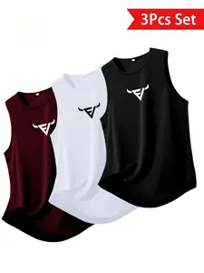 Men's Geometric Print Loose Fit Sleeveless Vest, Sleeveless Gym Tops, Sleeveless Activewear, Breathable Polyester Sportswear for All Seasons, Casual Fashion Design