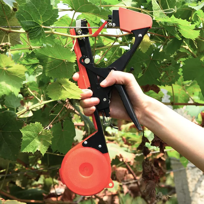 Plant Tying Machine Kit, Steel Construction, 1-Hand Op Tool with Tape and Staples, Garden Plant Care Support for Securing Tomato Vines, One-Hand Op