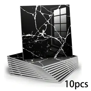 10/20pcs marble ready-to-peel Self Adhesive Waterproof PVC shower wall panels, bathroom split-proof tiles, tiled wall suitable for bedrooms and kitchens, 30 cm x 30 cm (black,19.4 square feet)