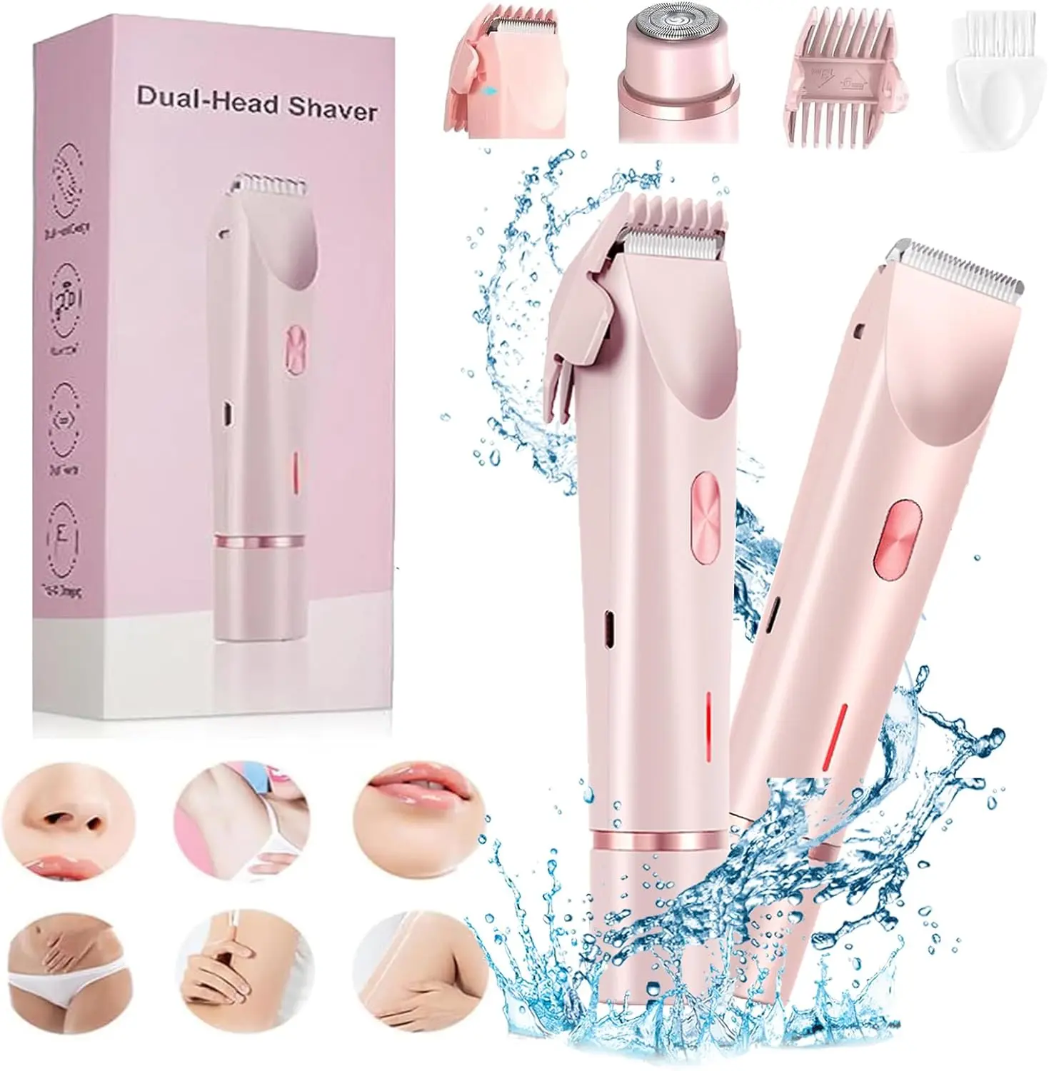 Glow Aura Women's Shaver – Dual Head Electric Razor, 2-in-1 Ezme & Bald Cat Razor for Smooth Skin, Glowshave Body Shaver for Women
