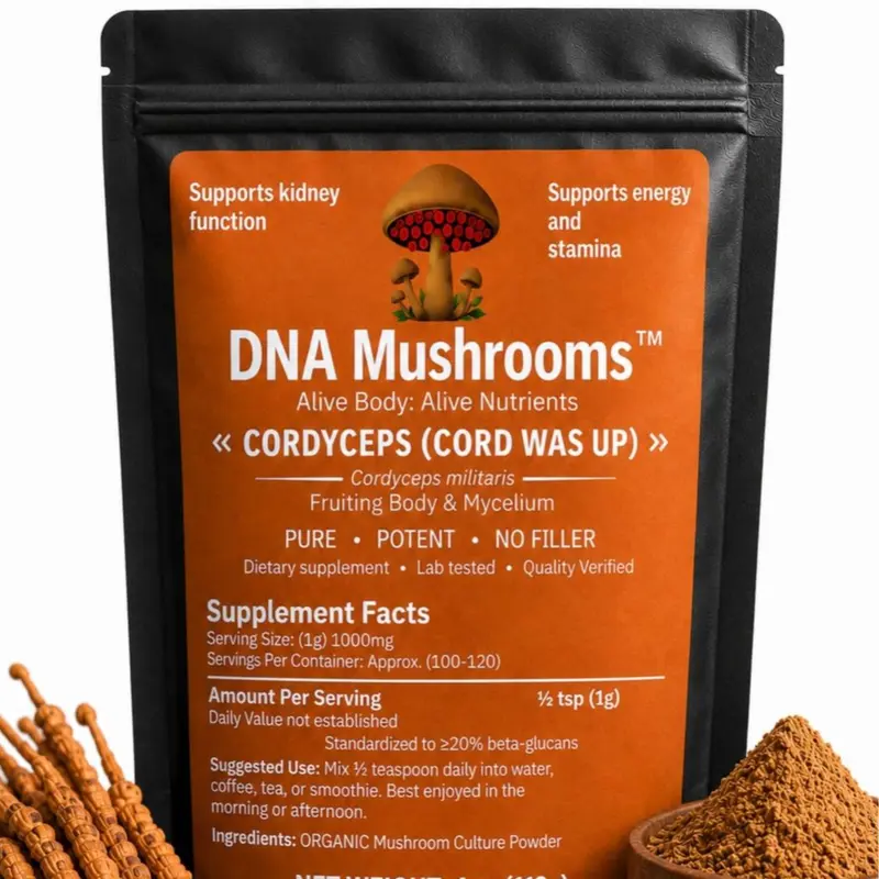 Natural Cordyceps Mushroom Mycelium+Fruiting Body Dietary Supplement - Lactose-Free Daily Nutrition Supplement, 1 tsp Daily Mix for Fitness, Energy Boost, Stamina Support, Joint Health, Circulation