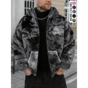 Unisex Hooded Jacket, Fall & Winter Warm Tie-Dye Plush Coat, Trendy Casual Loose Fit Couple Style, Youth Street Fashion Outerwear