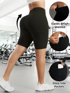 Biker Shorts Women with Pockets High Waisted Tummy Control Workout Gym Running Yoga Shorts