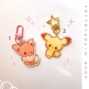 Kawaii Anime Fanart Keychain: Pika & Eve, Epoxy Acrylic Charm