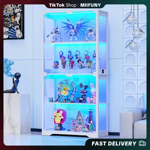 MIIFUNY Display Cabinet with Glass Doors, Storage Cabinet with 3 Color Light, 4-Tier Curio Cabinet Bookcase for Collectibles, Toys, Books, for Playroom, Bedroom, Study Room, White
