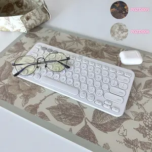 Large Thick Floral Pattern Office Desk Protector Pad, PU Leather Waterproof Non-Slip Stain-Resistant Keyboard Mat, Gamer Office Gift Tea Cup Pad