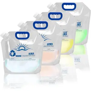 Premium Collapsible Water Container Bag, BPA Free Food Grade Clear Plastic Storage Jug for Camping Hiking Backpack Emergency, No-Leak Freezable Foldable Water Bottle 1.3/2.6 Gallon