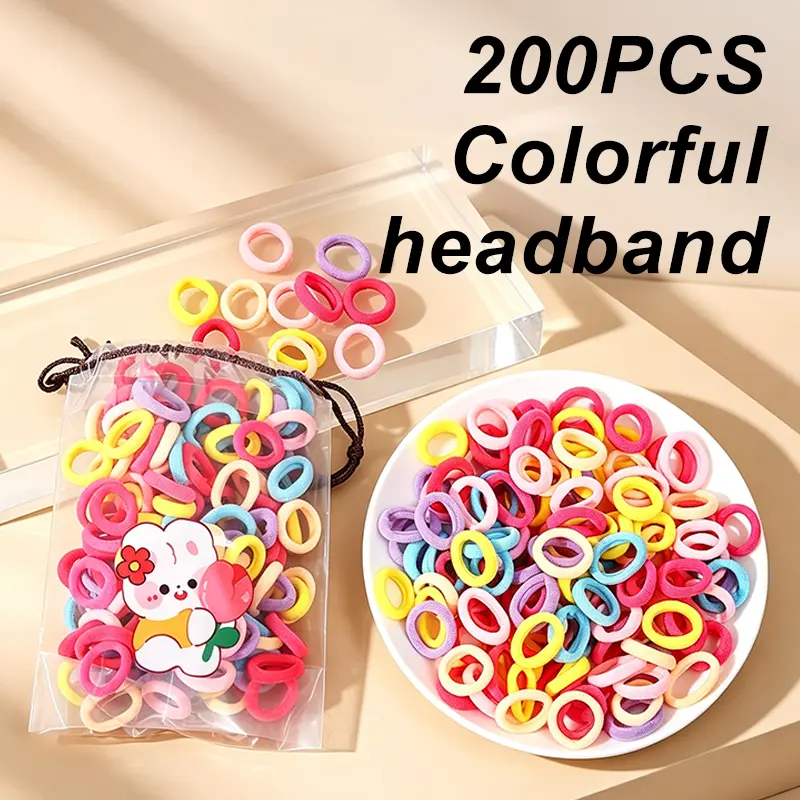200Pcs Kids' Soft Cotton Elastic No-Damage Plain Hair Accessories Kit - Assorted Bright Colors, 2 Styling Tools for Toddlers, Kid, Children, Elastic Hair Accessory, Hair Accessory Set, Ponytail Accessories