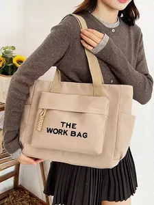 Women's Large Capacity Canvas Work Bag, Casual Print Commuter Tote, Trendy Tote Bag, Stylish Tote Bag, New Student Lazy Style Handbag & Shoulder Bag for All Seasons