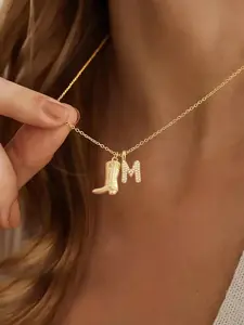 Western Cowboy Boots Zirconia Accents Bubble Letter Charm Cowboy Boot Design Pendant Necklace , Classic Stainless Steel Chain for Women, Elegant All Seasons Jewelry