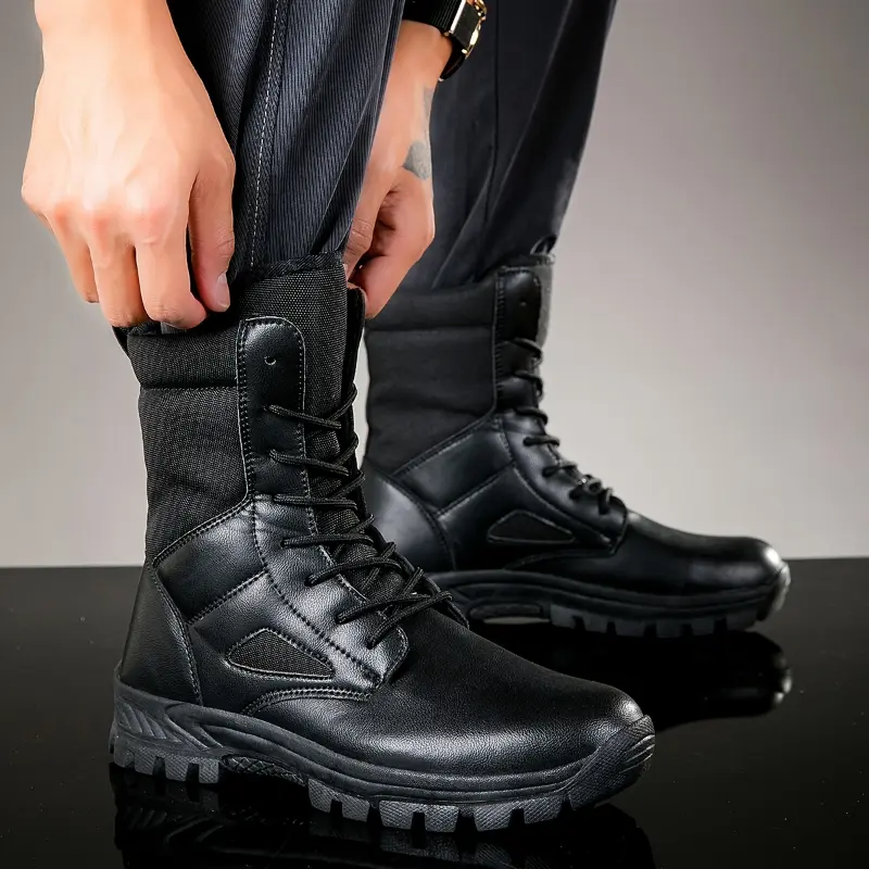Women's Hiking Boots, Waterproof High-Top Tactical Style with Warm Plush Lining, Side Pockets, and Non-Slip Rugged Tread, Water Resistant, Polypropylene, Ankle-High