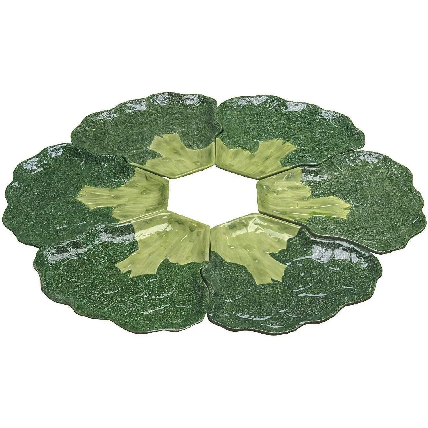 Ebros Ceramic Porcelain Broccoli Steak Shaped Dinner Plates Set - 6-Piece Pottery Puzzle-Inspired Serving Dishes for Kitchen Tableware, Broccoli Shape