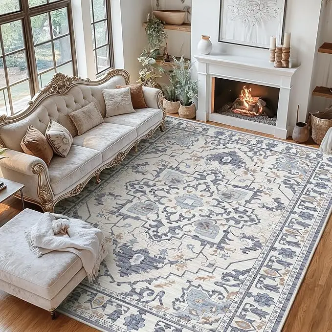 9x12 FT Full-Sized Nordic Style Low-Pile Soft Plush Interwoven Area Rug - Clean, Durable, Cushiony, All-Season, Non-Slip Backing, Machine Washable for Living Room, Bedroom, Clean Area Rugs, Durable Area Rugs