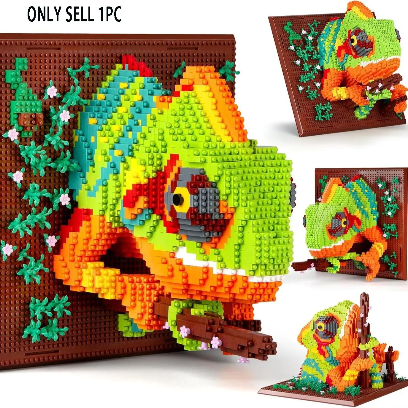 2688pcs Adult 3D Wall Art Chameleon Set, Abs Material Lizard Shape Blocks for Wall Decor or Desktop Display, Creative Toy Gift, DIY Building Model, Assembly Blocks Set