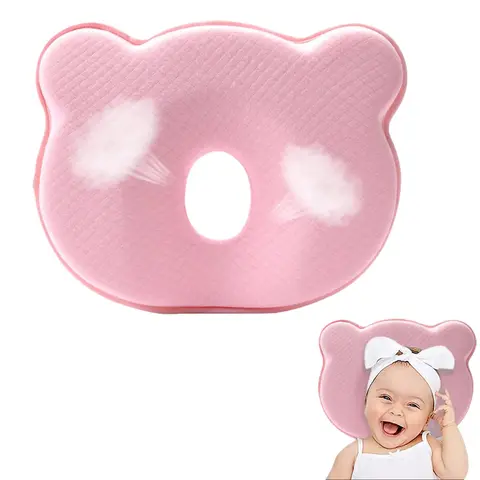 Unisex Polyester Ergonomic Design Newborn Baby Pillow with Memory Foam, Skin-Friendly, 0-3 Months Infants, All Seasons, Pressure-Dispersing, Lightweight for Car Seat & Outdoor Trips, Ideal Birthday Gift (Newborn Baby Stuff)