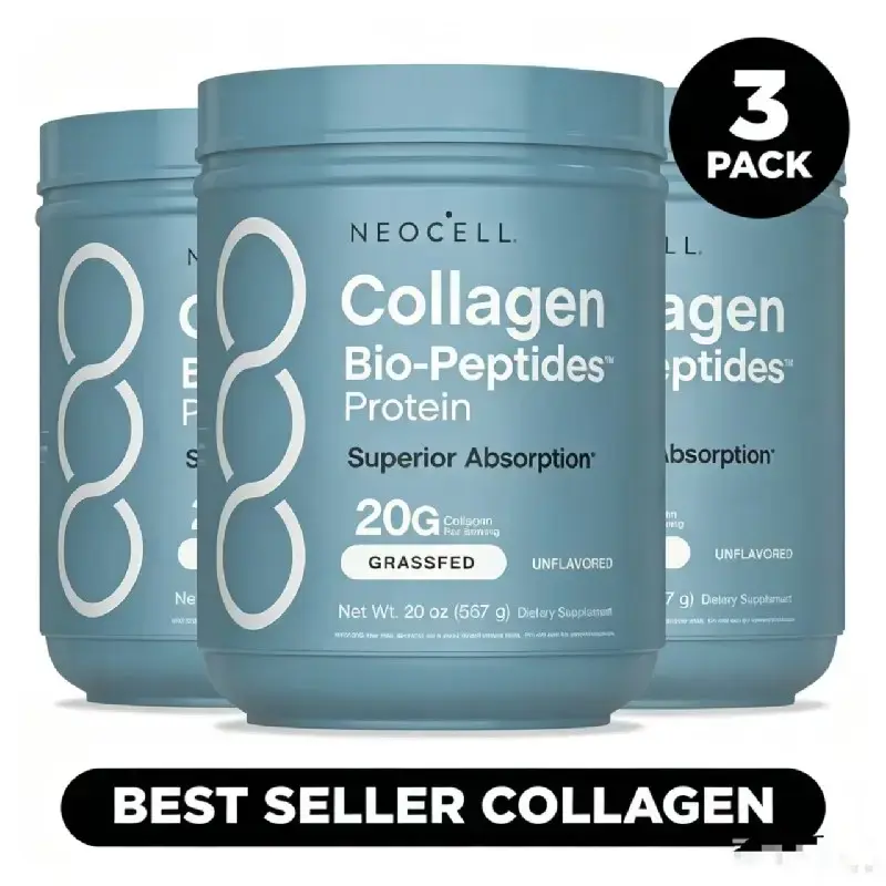 3 Bottles NeoCell Collagen Peptides Powder 20oz - Grassfed Protein Supplement UJ- Advanced with 18 Essential Amino Acids