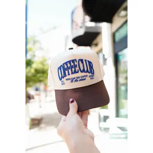 Coffee Club Brown Vintage Trucker Hat, Unisex Cotton Adjustable Snapback Cap, Casual Fall and Winter Hat for Coffee Lovers (KENZ KUSTOMZ)