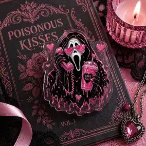 Spooky Cute Ghostface MagSafe Phone Grip: Pink Heart Horror Coquette Aesthetic Phone Holder, Gothic Gift for Halloween, Phone Kindle Holder