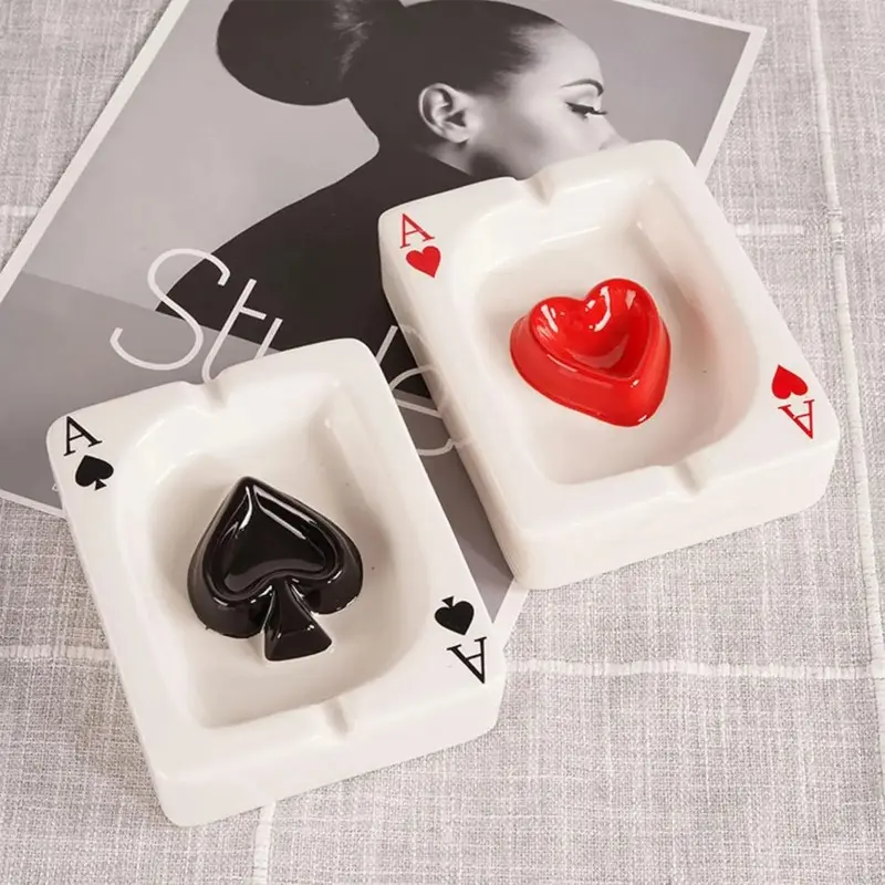 Ceramic Poker Design Ashtray - Portable Modern Desktop Organizer - Stylish Handmade Home Decor - Suitable for Men Gift, Indoor Tabletop Ornament