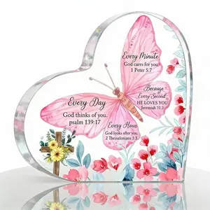 Butterfly & Flower Heart Acrylic Ornament Sign – Bible Verse Inspirational Keepsake, Household Items Decor for Desktop, Room Decor Gift for Wife or Girlfriend