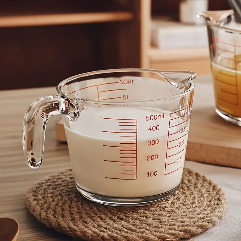 16.91oz Heat-Resistant Glass Measuring Cup with Precise Scale, Ergonomic Handle, Microwave & Oven Safe - Durable Borosilicate Glass for Baking, Cooking, Thermal Shock Resistant, Baking Essentials, Clear Measurement Markings, Sturdy Handle Design