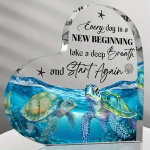 1pc  Acrylic desktop decoration, unique turtle design, blue marine creatures and inspirational quotes, suitable for home, kitchen, living room, office, ideal choice for Christmas gifts, Acrylic Plaque, Novelty Desk Decor
