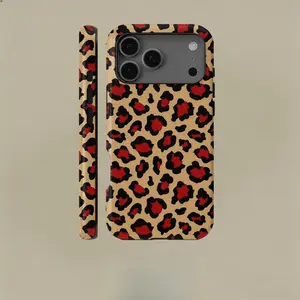 Red and black leopard print design pattern, durable, shock-absorbing and glossy 2-in-1 phone case, suitable for iPhone 17, 16, 15, 14, 13, 12, 11 X, Samsung and other series models, can be given as a holiday gift to friends or home