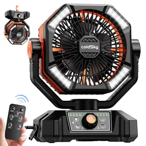 coldSky 20000mAh/40000mAh Camping Fan with Dual Motors, Battery Operated Portable Fan with Remote and 4-Level LED Lantern, Hanging Outdoor Fan for Outdoor Activities, Power Outages, and Job Sites