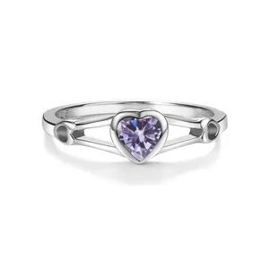 Girls Open Heart Birthstone Ring in Sterling Silver