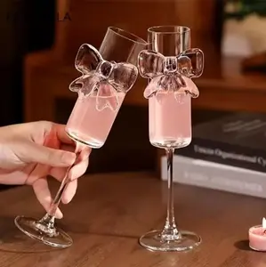 2 Luxury Pink Bow Cocktail Glass, Cute Elegant Champagne & Martini Flute