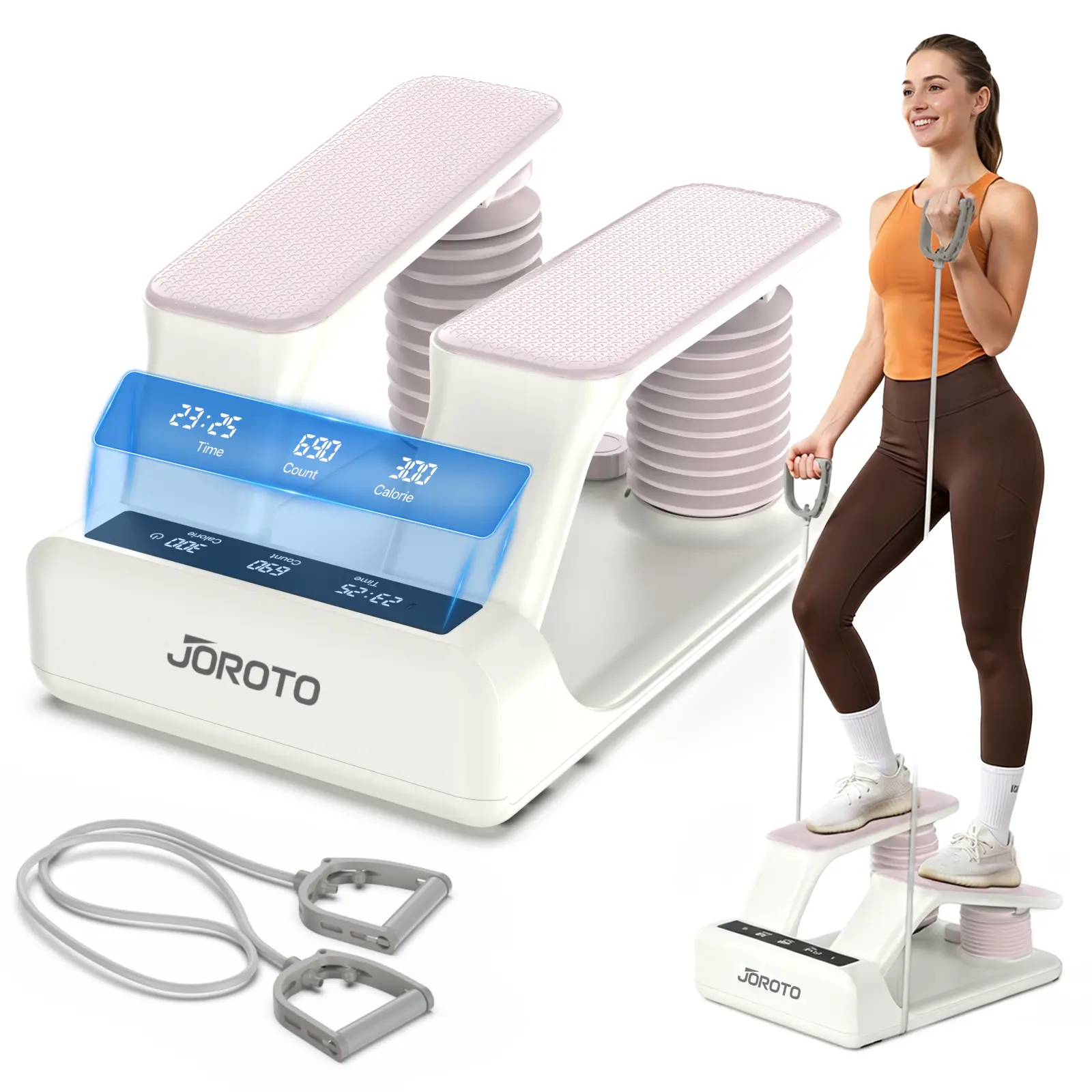JOROTO Air Workout Stepper - Fitness Exercise Equipment, High-Capacity Home Cardio Training Device (300LB Capacity), 5-Level Adjustable Resistance, LED Monitor, Digital Resistance Band Assisted, Low-Impact, Built-In Batteries