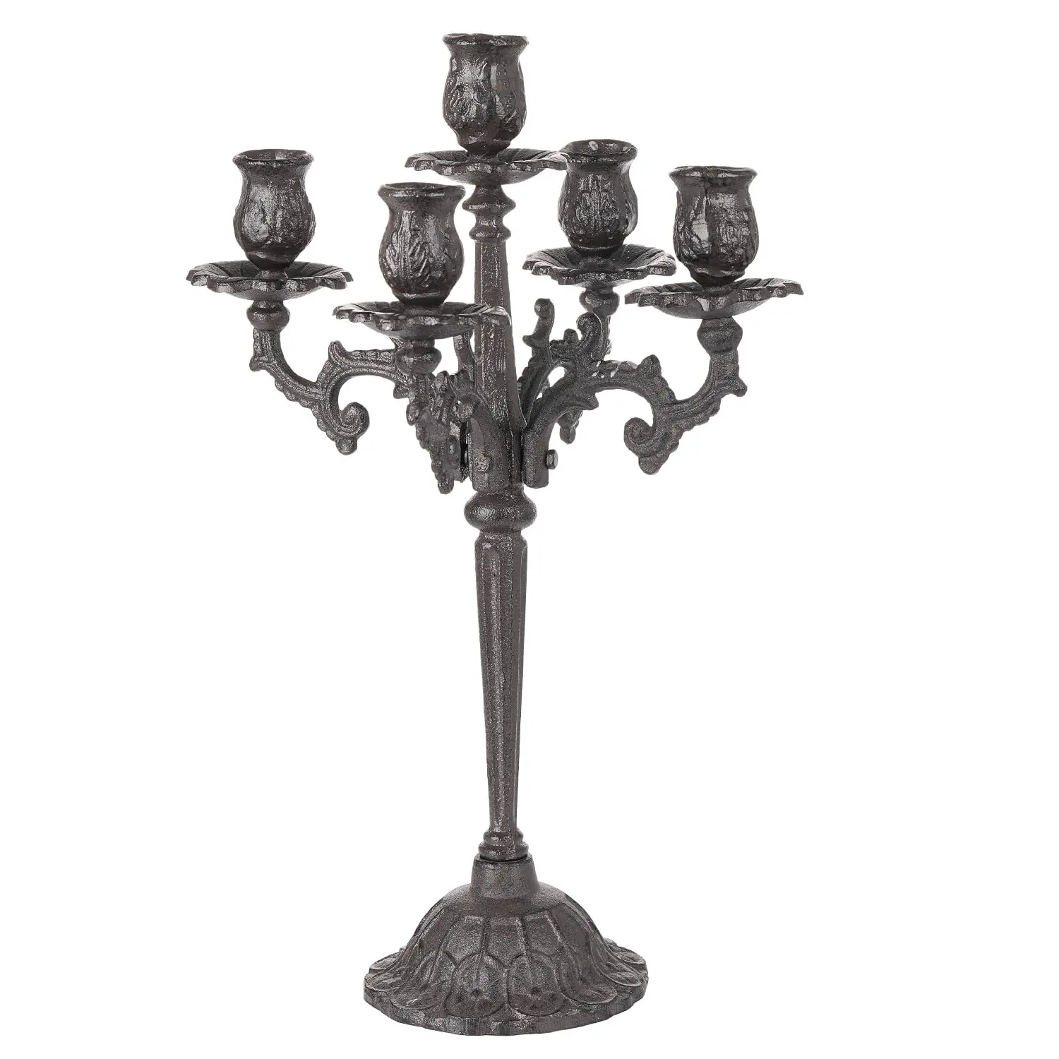 Sungmor 17in Sturdy Cast Iron 5-Arm Candelabra - Metal Candle Holders for Candlesticks, Handmade Ornate Decor for Christmas, Home Parties, Decorative, Candle Stick Holder