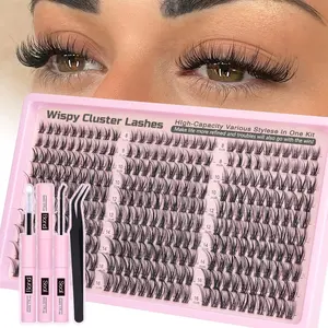 Eyelash Cluster Kit, Fine Cluster Eyelash Extension Kit, Natural DIY Eyelash Extension Kit, 8-16mm Cluster Eyelashes, 300 Pieces, C-shaped Curled Single Eyelash Cluster