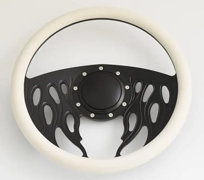 14 in Billet Steering Wheel, Red Half Wrap Design, Equipped with Horn Button