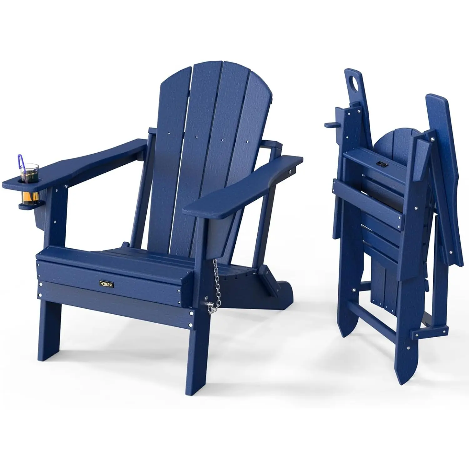 VINGLI Folding Plastic Adirondack Chair for Adults, 304 Stainless Steel Hardware, Waterproof, 380lb Weight Capacity, Cup Holder, Outdoor Furniture for Backyard Firepit, Party