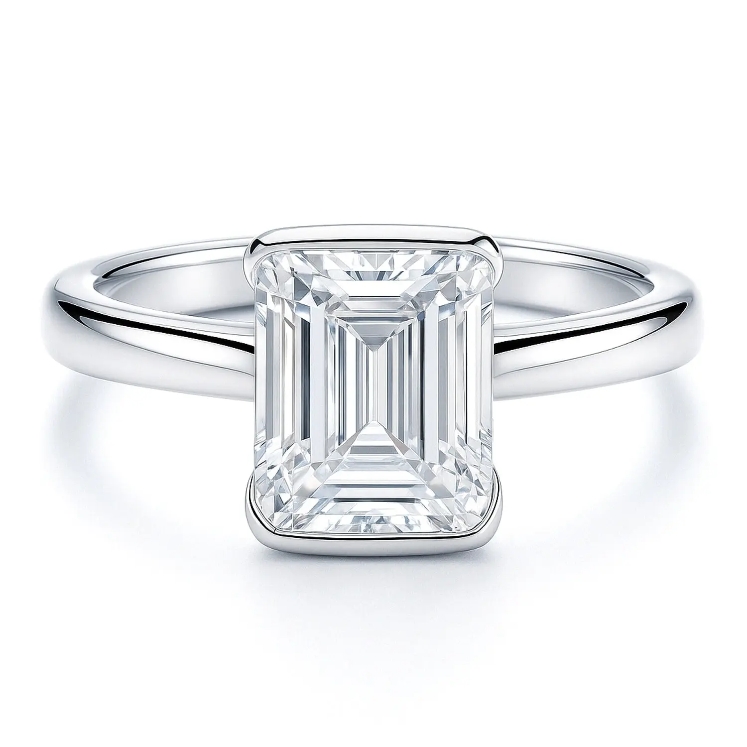 BERRICLE Sterling Silver Solitaire Wedding Engagement Rings for Women, 2.6 Carat Half Bezel Set Step Emerald Cut Cubic Zirconia CZ Ring