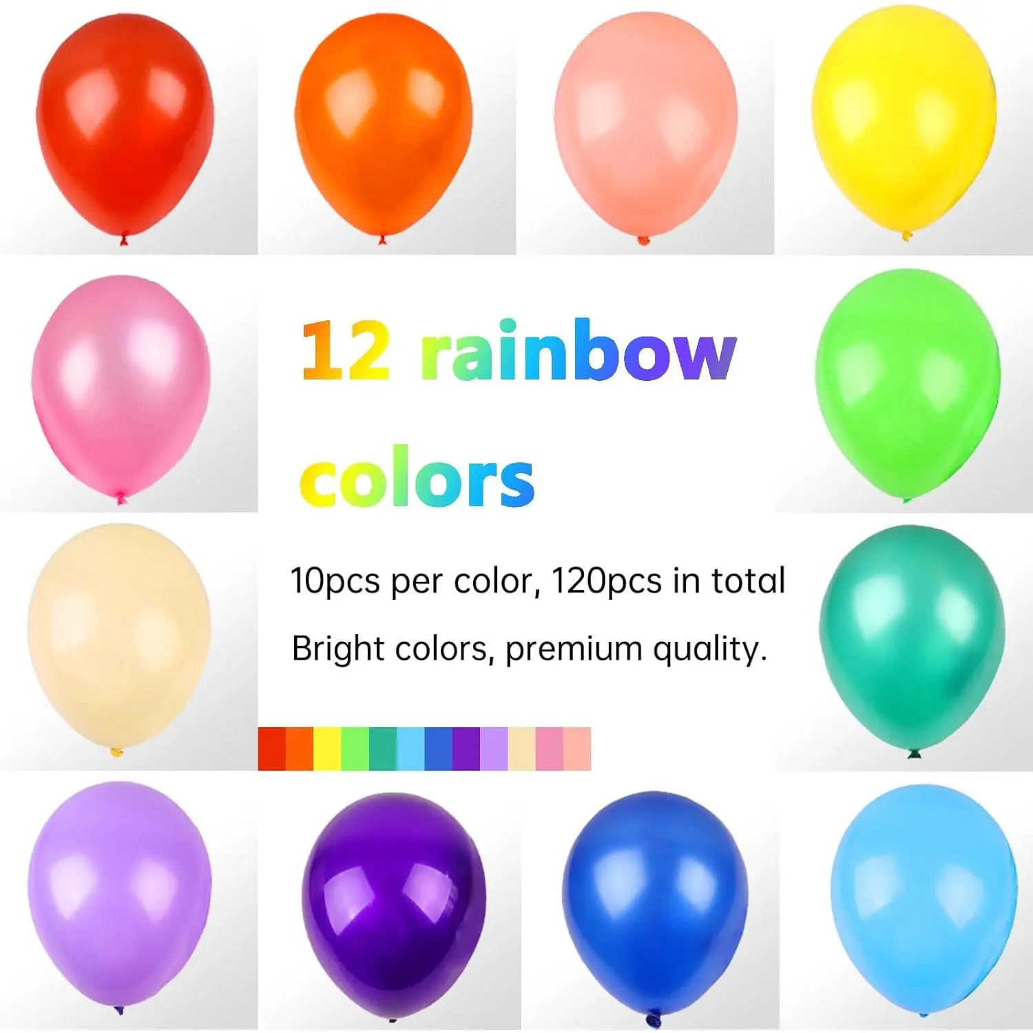 RUBFAC 120 Balloons Assorted Color 12 Inches Rainbow Latex Balloons, 12 Bright Color Party Balloons for Birthday Baby Shower Wedding Party Supplies Arch Garland