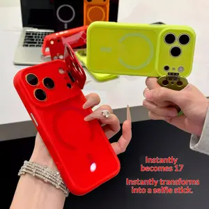 With Stand Magnetic Phone Case for iPhone17/16/15/14/13/12 Pro Max Lens Full Cover 17 Pro Silicone Case 16 Pro Max Handheld Shooting