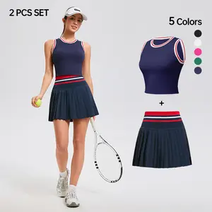 Airfree Golf Outfits for Women Two-Piece Women's Sleeveless Crew Neck Vest & Skirt Set with Pockets - Comfortable Fit for Sports Casual Wear & Tennis Set Dress Athletic Activewear Athleisure Style Bottoms