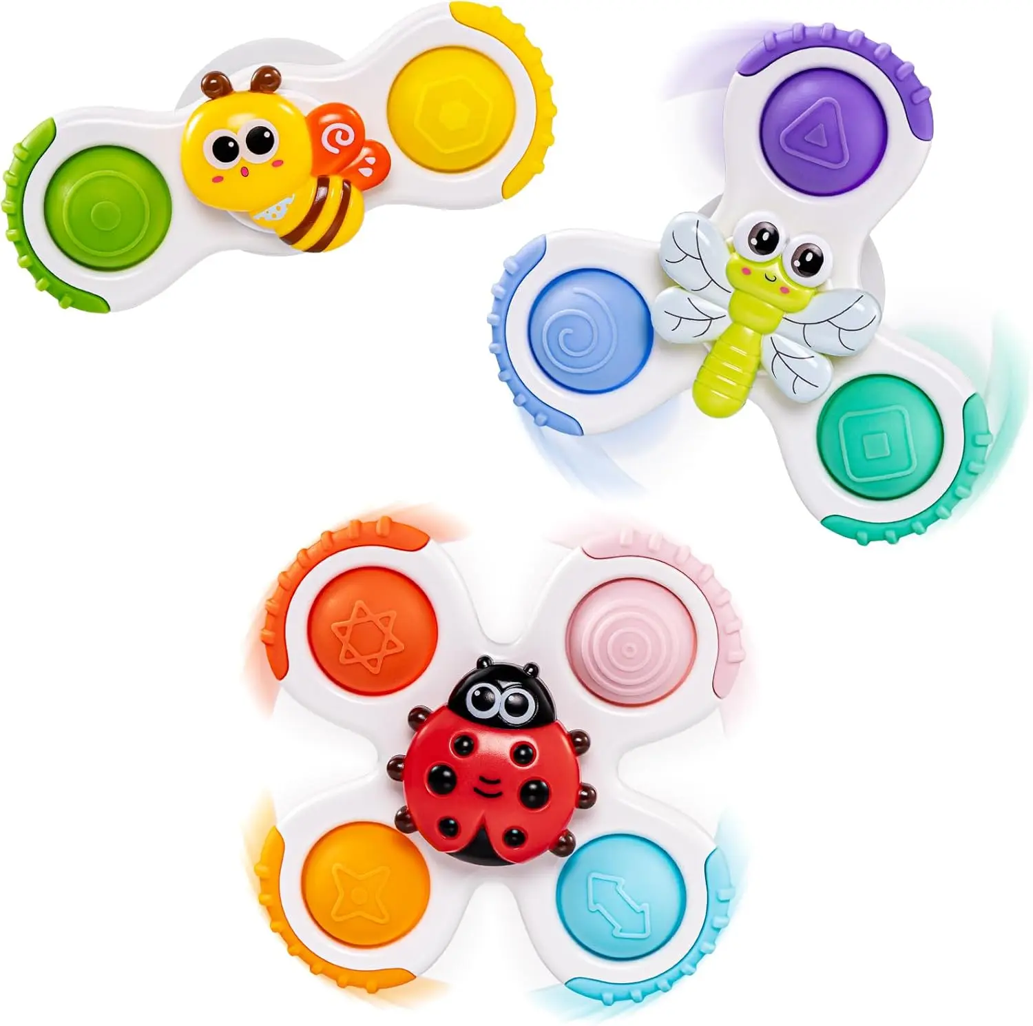 3PCS Pop up Suction CUp Spinner Toys Spinning Tops Baby Insect Suction Cup Spinner Travel Toys forKids Ages 1-3, Fidget Spinner Toys for 1 Year OldBoy Girl 12 Months, Sensory Bath Toy forToddlers Infants Birthday Gifts