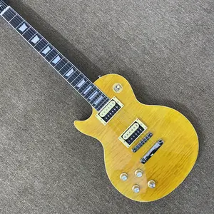 Left-hand Les Paul Guitar yellow Mahogany body  22 frets flame maple top Chrome-plated hardware zebra pickups Rosewood fingerboard 6 strings Chrome-plated hardware